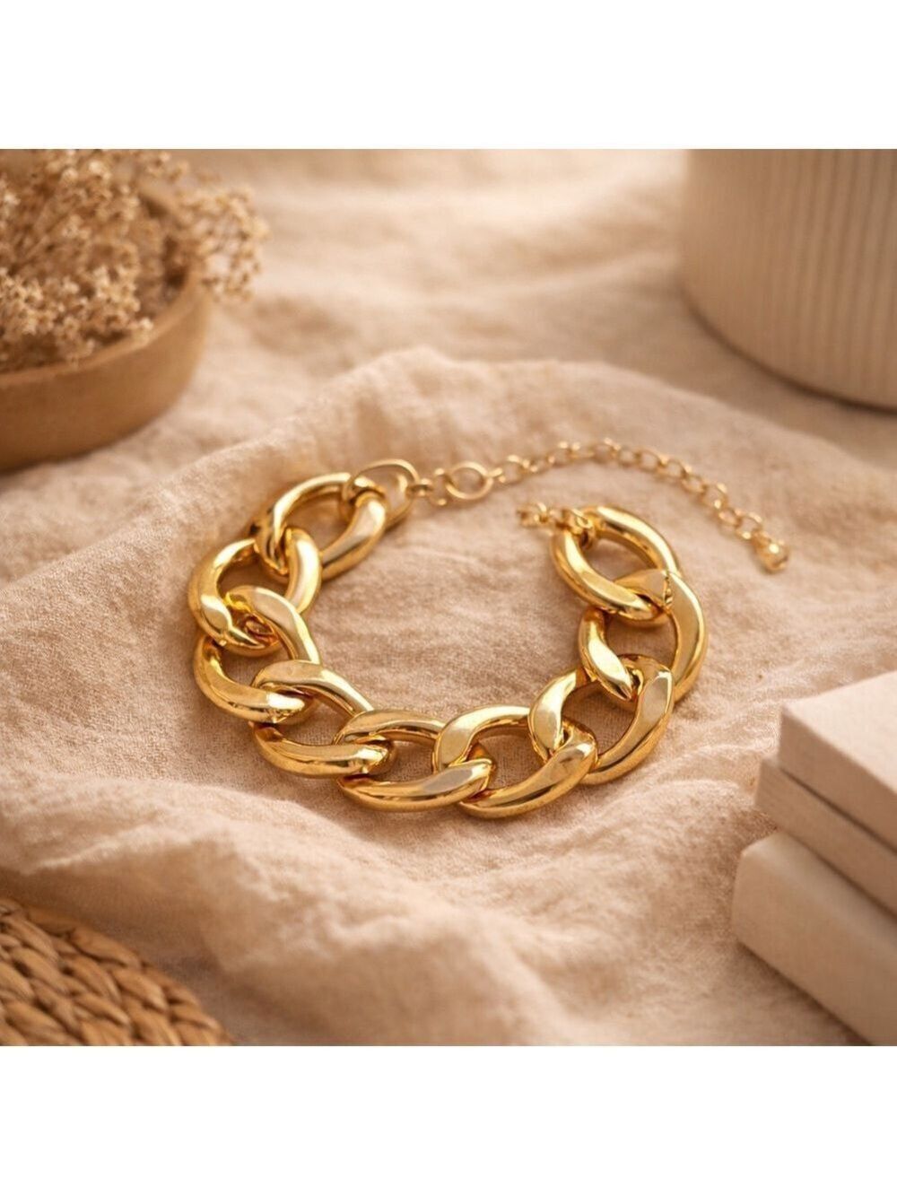 Chunky Gold Tone Chain Bracelet • Statement Link Bracelet